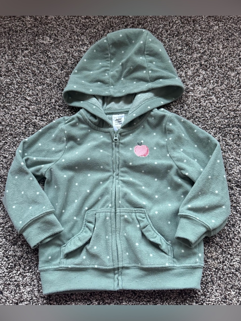 Sage Green Polka Dot Hooded Zip-Up Sweatshirt